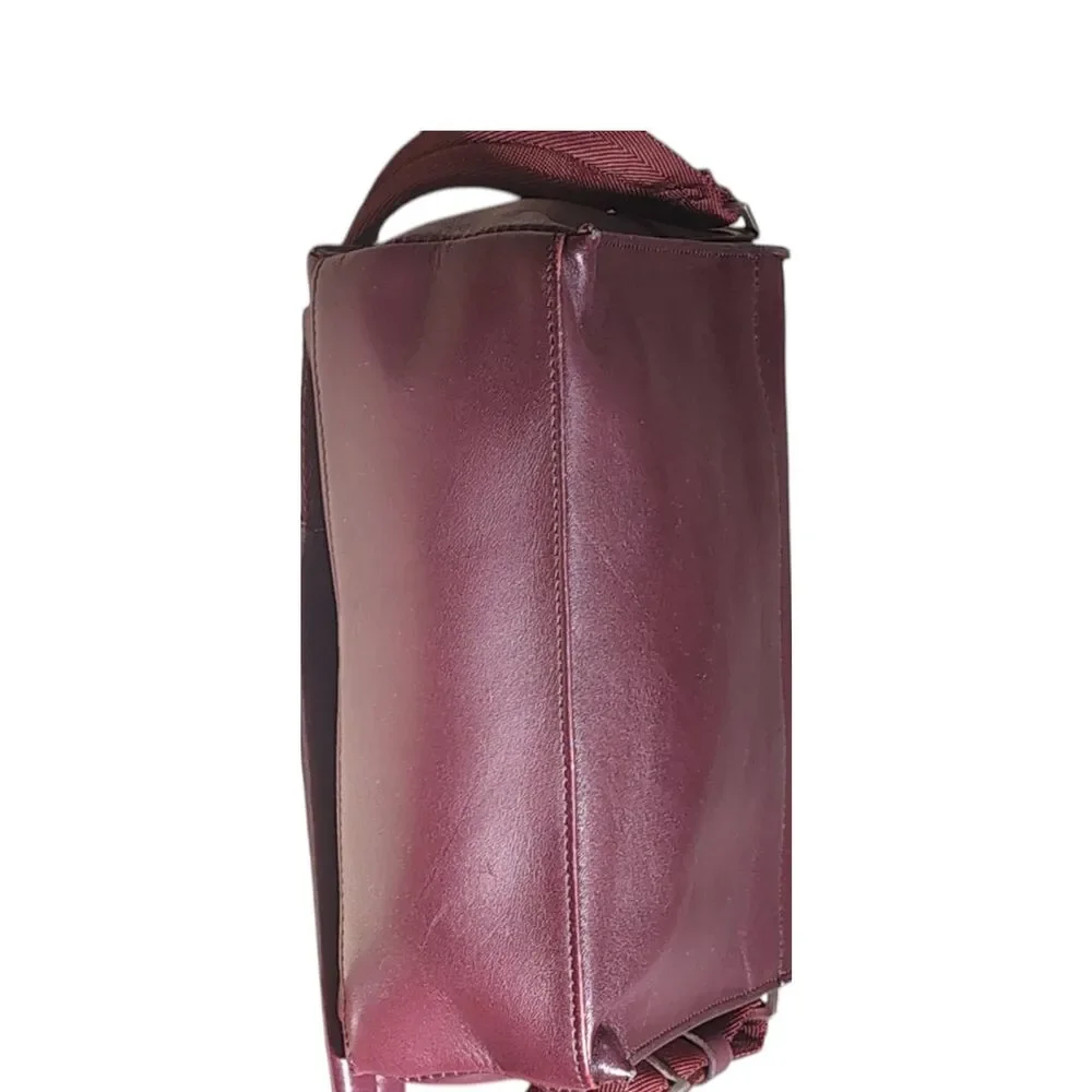 Kenneth Cole Burgundy Leather Crossbody Satchel Vintage Multi Pocket Bag
